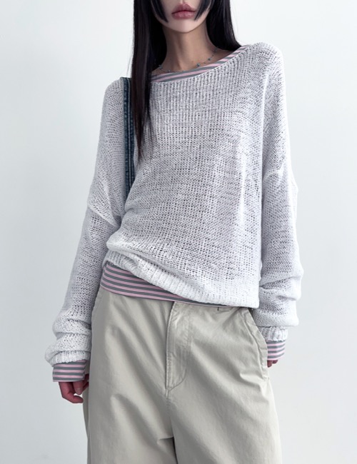 boat neck see through knit