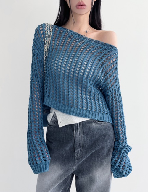 deep U-neck net crop knit
